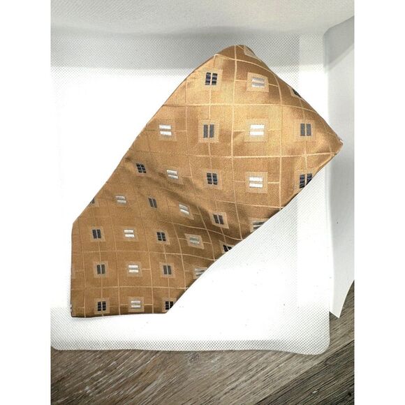 Gianfranco Ruffini Necktie Gold‎ Brown Geometric Silk Blend Dressy Career Event - Picture 2 of 4